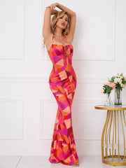 Tie Shoulder Fishtail Hem Floral Print Prom Dress Newgew Dresses