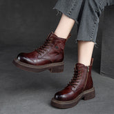 Women Retro Leather Winter Furred Thick Soled Boots Newgew Shoes