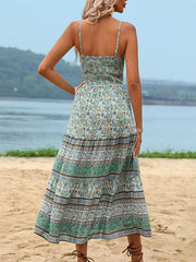 Women's Sleeveless Boho Floral Midi Dress with Spaghetti Straps Newgew Dresses