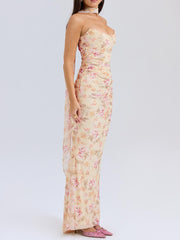 Floral Strapless Bodice and High Waist Skirt with Tie Set Newgew Dresses