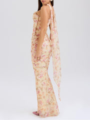 Floral Strapless Bodice and High Waist Skirt with Tie Set Newgew Dresses