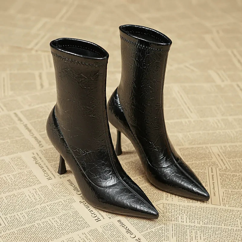 Soft Leather Retro High-Heeled Boots Newgew