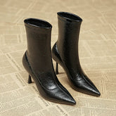 Soft Leather Retro High-Heeled Boots Newgew
