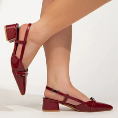 Pointed-Toe Patent Leather Mid-Heel Flip-Flops Newgew