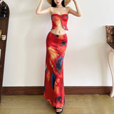Printed High-Waisted Floor-Length Dress Set