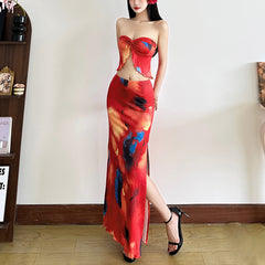 Printed High-Waisted Floor-Length Dress Set