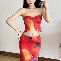 Printed High-Waisted Floor-Length Dress Set