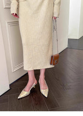 Embroidered Pointed High Heels Newgew