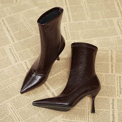 Soft Leather Retro High-Heeled Boots Newgew