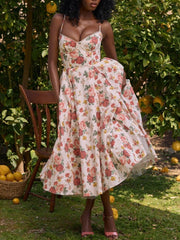 Italian Rose Print Tulle Midi Dress Newgew Dresses