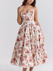 Italian Rose Print Tulle Midi Dress Newgew Dresses