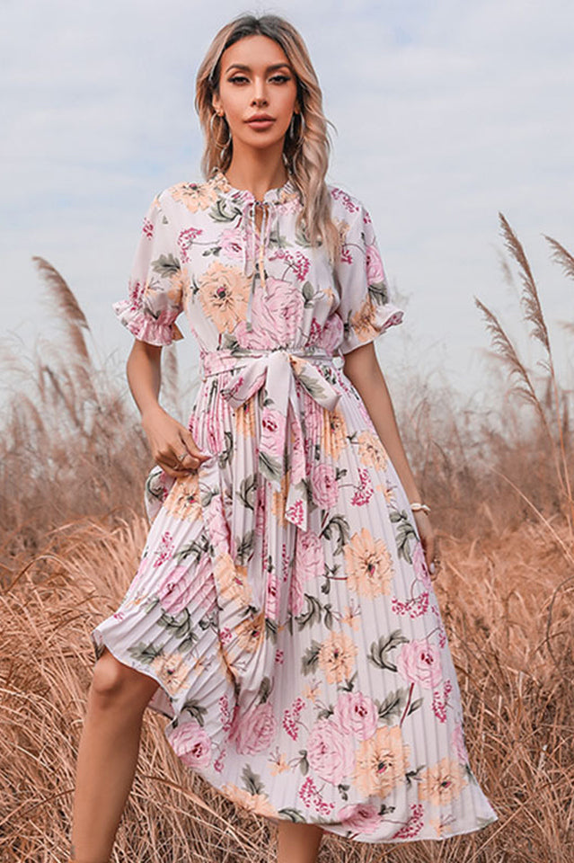 Tie Detail Floral Boho Dress Newgew