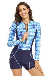 Surf Print Long Sleeve One Piece Swimsuit Newgew