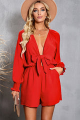 Tied Flounce Sleeve Plunge Romper Newgew