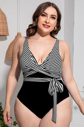Striped Tie Waist One Piece Swimsuit Newgew