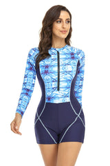 Surf Print Long Sleeve One Piece Swimsuit Newgew