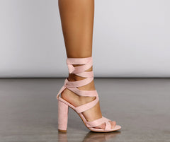 Faux Suede Lace Up Block Heels Newgew