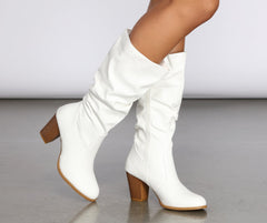 Faux Leather Slouched Knee-High Boots Newgew