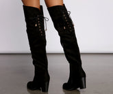 Faux Suede Lace-Up Stacked Heel Boots Newgew