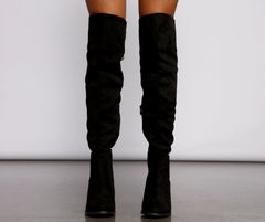 Faux Suede Lace-Up Stacked Heel Boots Newgew