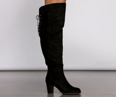 Faux Suede Lace-Up Stacked Heel Boots Newgew