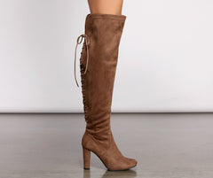 Lace Back Over The Knee Block Heeled Boots Newgew