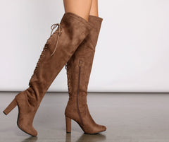 Lace Back Over The Knee Block Heeled Boots Newgew