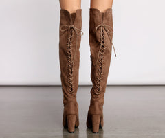 Lace Back Over The Knee Block Heeled Boots Newgew