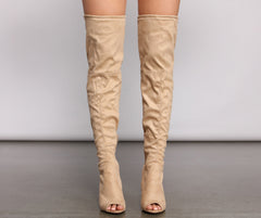 Over The Knee Open Toe Block Heeled Boots Newgew