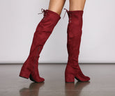 Over The Knee Tie Back Heeled Boots Newgew