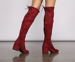 Over The Knee Tie Back Heeled Boots Newgew