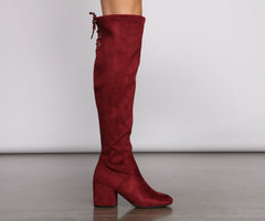 Over The Knee Tie Back Heeled Boots Newgew