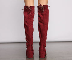 Over The Knee Tie Back Heeled Boots Newgew