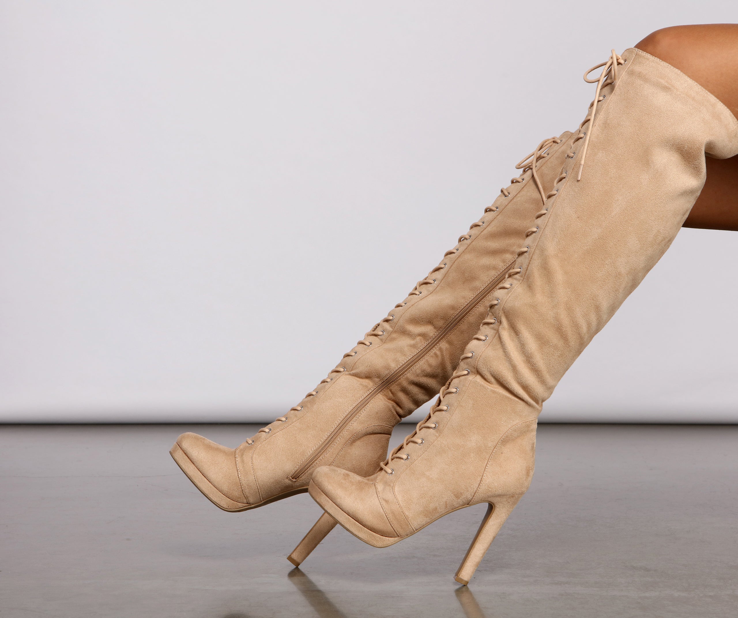 Faux Suede Over The Knee Stiletto Boots Newgew