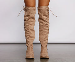 Lace-Up Faux Suede Over The Knee Boots Newgew