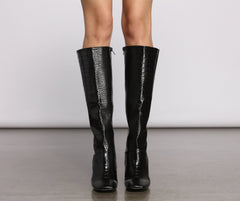 Sleek Style Croc Embossed Heeled Boots Newgew