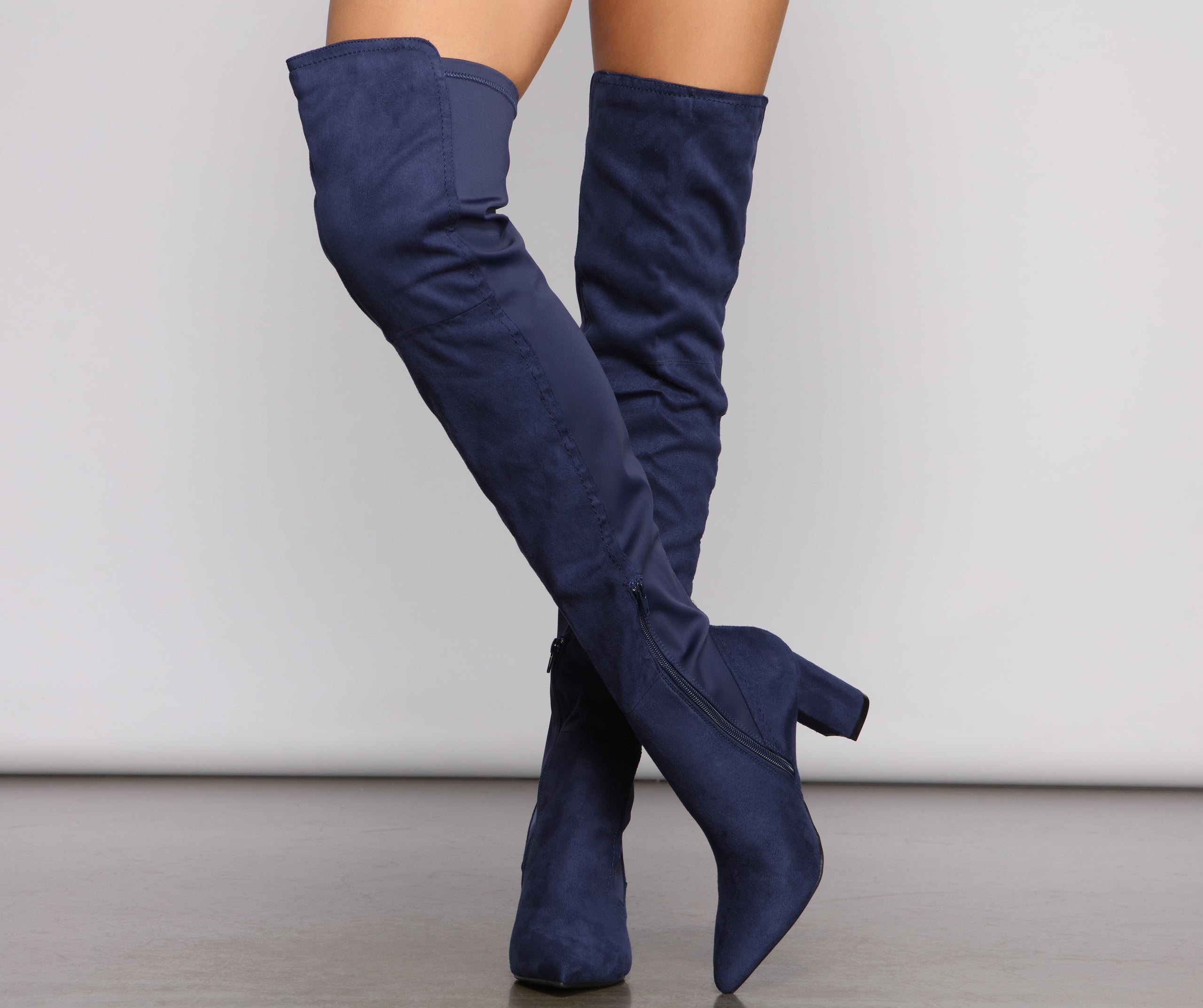 Faux Suede Over The Knee Block Heel Boots Newgew