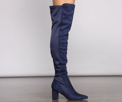Faux Suede Over The Knee Block Heel Boots Newgew
