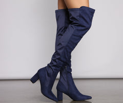 Faux Suede Over The Knee Block Heel Boots Newgew