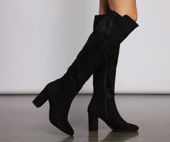 Faux Suede Pointed Toe Block Heel Boots Newgew