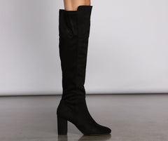 Faux Suede Pointed Toe Block Heel Boots Newgew