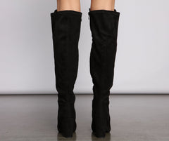 Faux Suede Pointed Toe Block Heel Boots Newgew