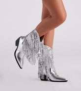 Sparkly Vibes Metallic Fringe Cowboy Boots Newgew