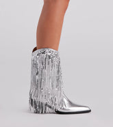 Sparkly Vibes Metallic Fringe Cowboy Boots Newgew