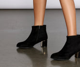 Gold Trim Faux Suede Booties Newgew