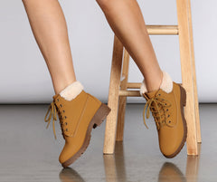 Snow Day Faux Fur Trim Combat Boots Newgew