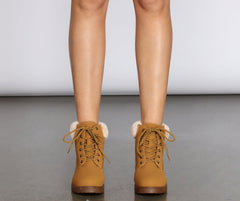 Snow Day Faux Fur Trim Combat Boots Newgew