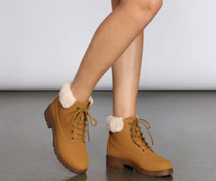 Snow Day Faux Fur Trim Combat Boots Newgew