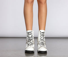 Gemstone Babe Faux Leather Lug Boots Newgew