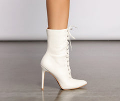 Lace Up Faux Leather Stiletto Booties Newgew